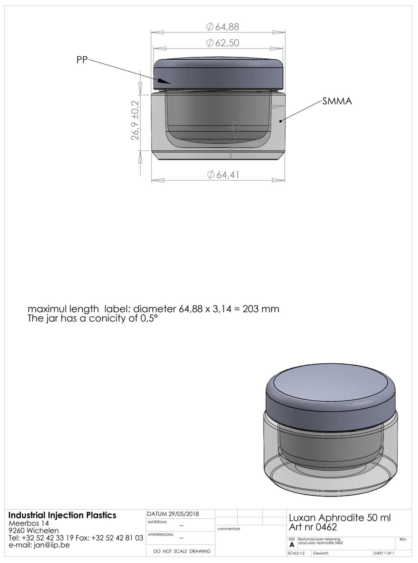 Product image or technical drawing